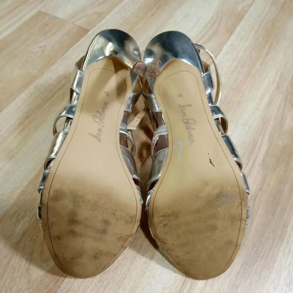 Sam Edelman Aviana Strappy High Heel Sandals‎ Womens Sz 8.5M EU 38.5 Silver